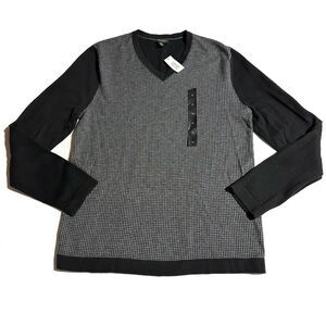 BANANA REPUBLIC V-Neck Sweater Men's S Pullover Houndstooth Cotton Wool Silk NWT